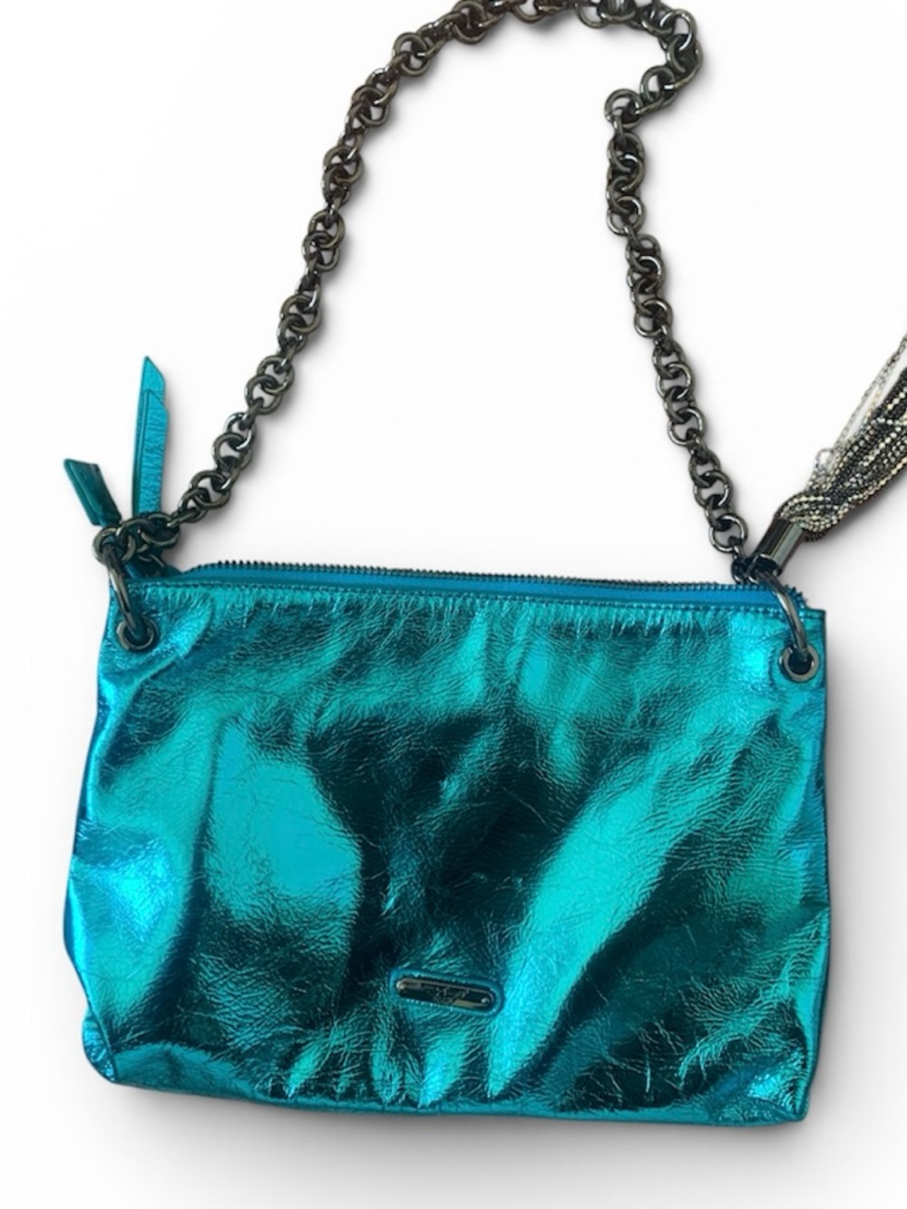 Metallic Teal Chain Shoulder Bag